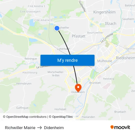 Richwiller Mairie to Didenheim map