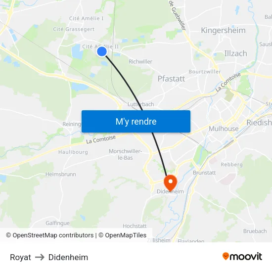 Royat to Didenheim map