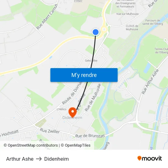 Arthur Ashe to Didenheim map