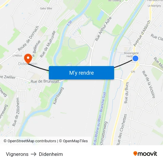 Vignerons to Didenheim map