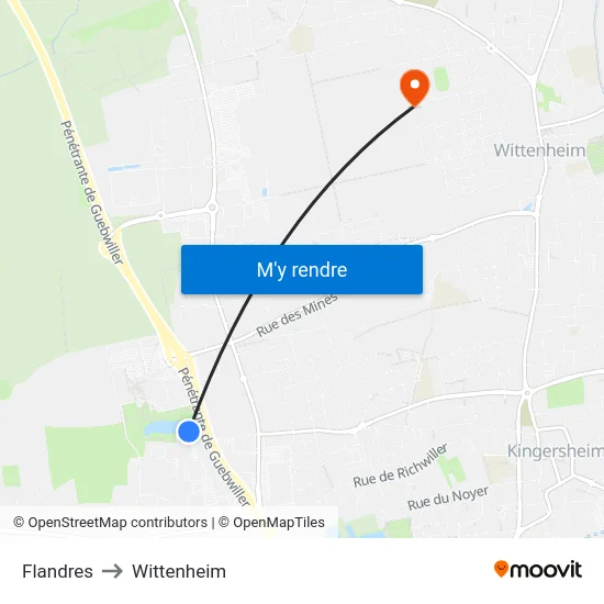 Flandres to Wittenheim map