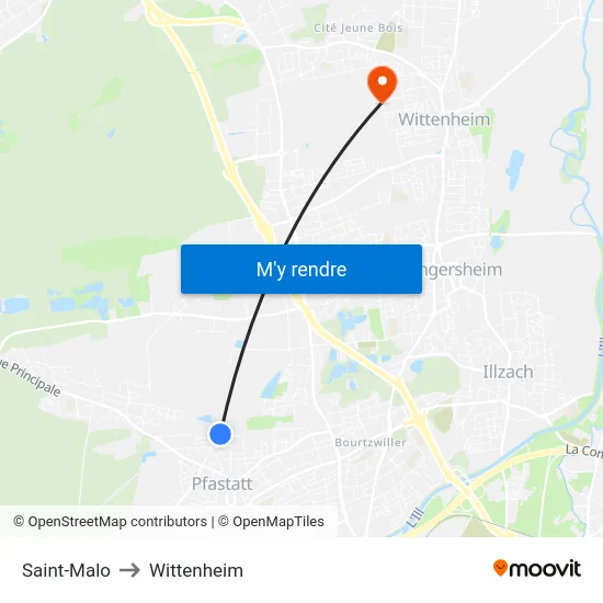 Saint-Malo to Wittenheim map