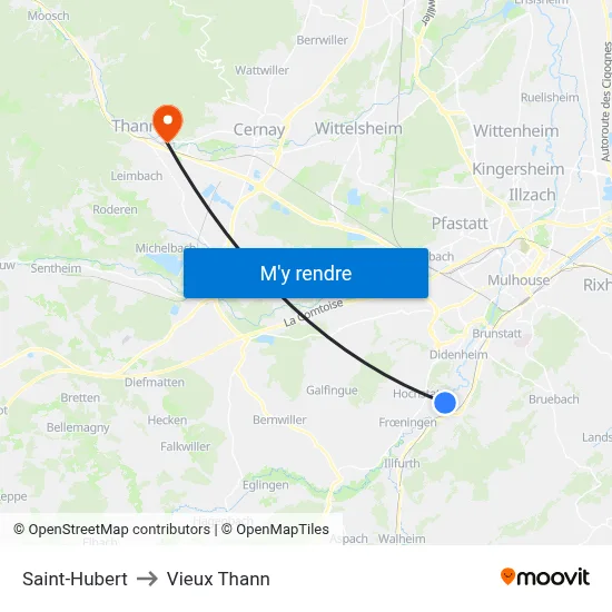 Saint-Hubert to Vieux Thann map