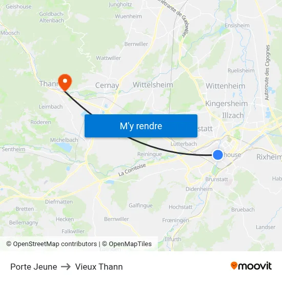 Porte Jeune to Vieux Thann map