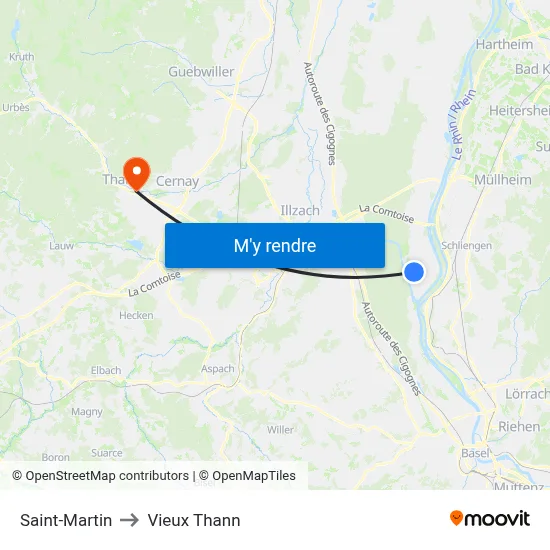 Saint-Martin to Vieux Thann map