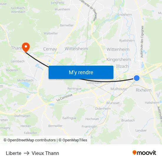 Liberte to Vieux Thann map