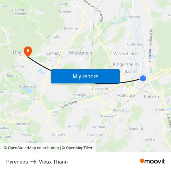 Pyrenees to Vieux Thann map