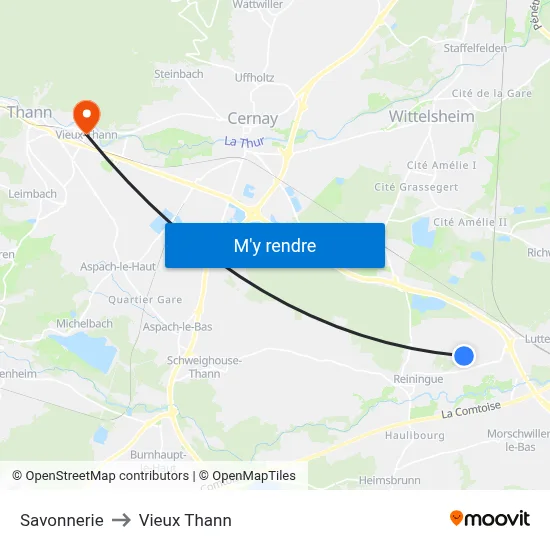 Savonnerie to Vieux Thann map