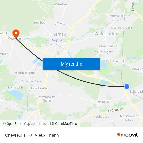Chevreuils to Vieux Thann map