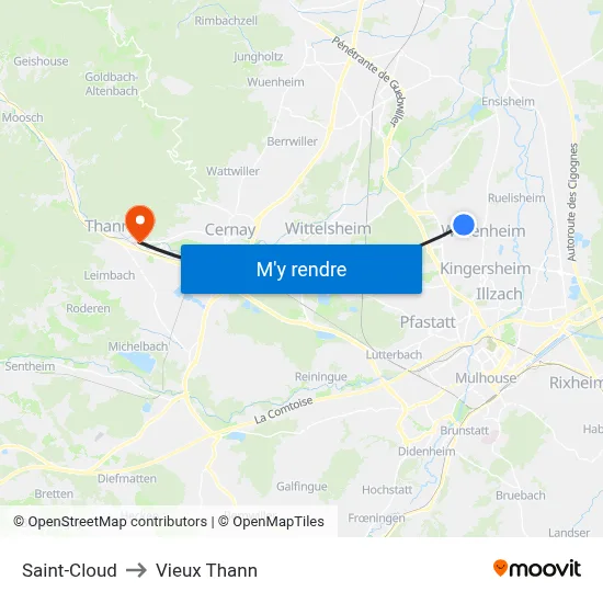 Saint-Cloud to Vieux Thann map