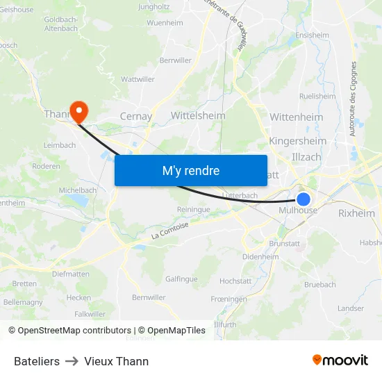 Bateliers to Vieux Thann map
