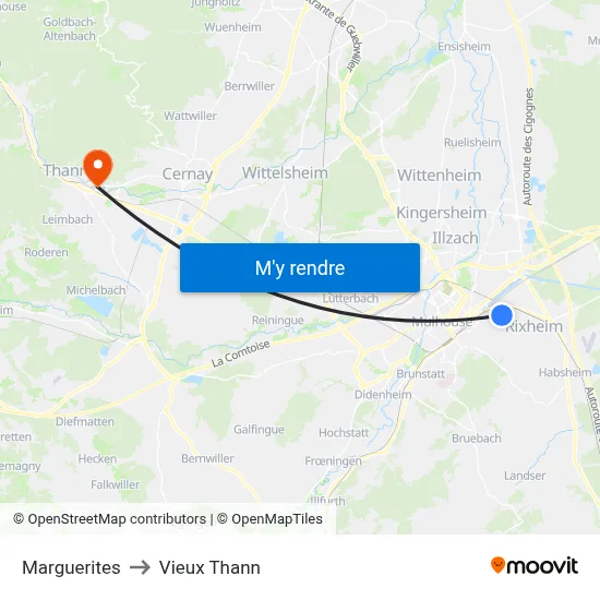 Marguerites to Vieux Thann map