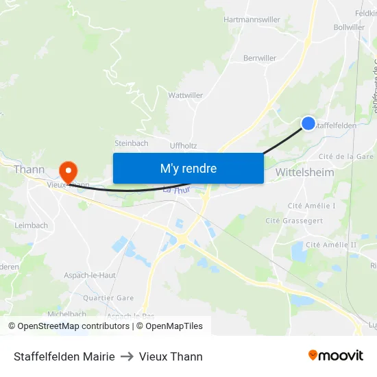Staffelfelden Mairie to Vieux Thann map