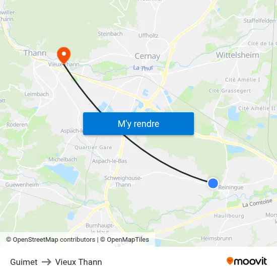Guimet to Vieux Thann map