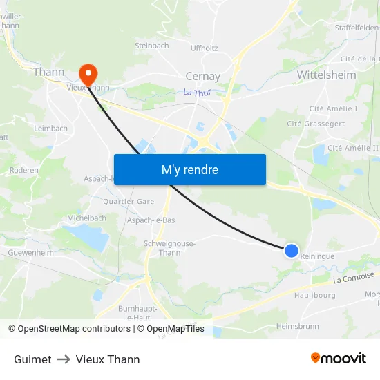 Guimet to Vieux Thann map