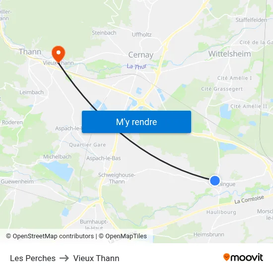 Les Perches to Vieux Thann map