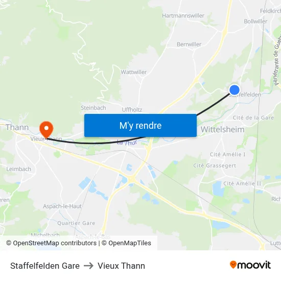 Staffelfelden Gare to Vieux Thann map
