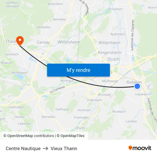 Centre Nautique to Vieux Thann map