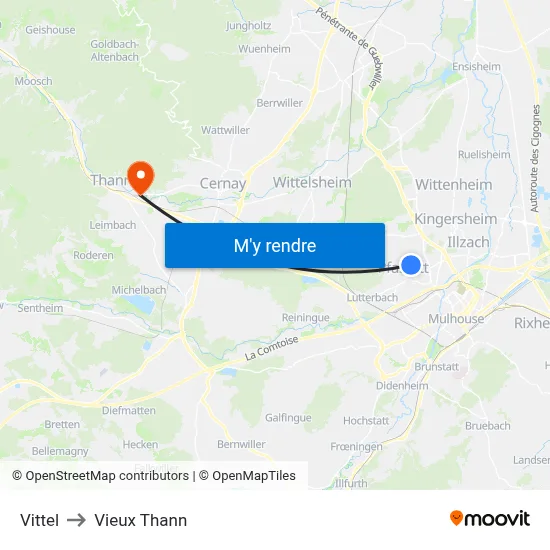 Vittel to Vieux Thann map