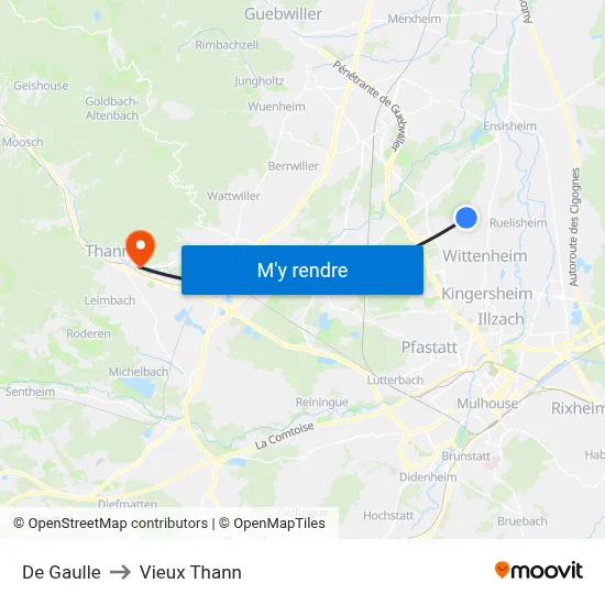 De Gaulle to Vieux Thann map