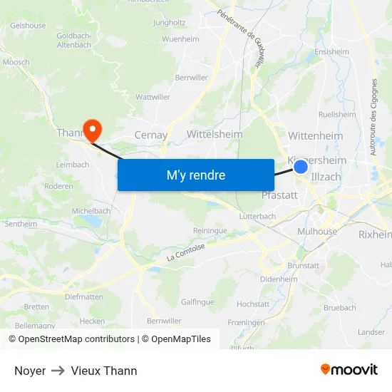 Noyer to Vieux Thann map
