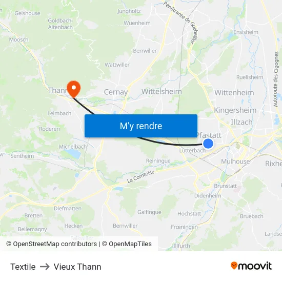Textile to Vieux Thann map