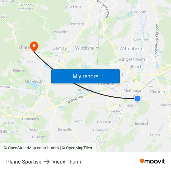 Plaine Sportive to Vieux Thann map