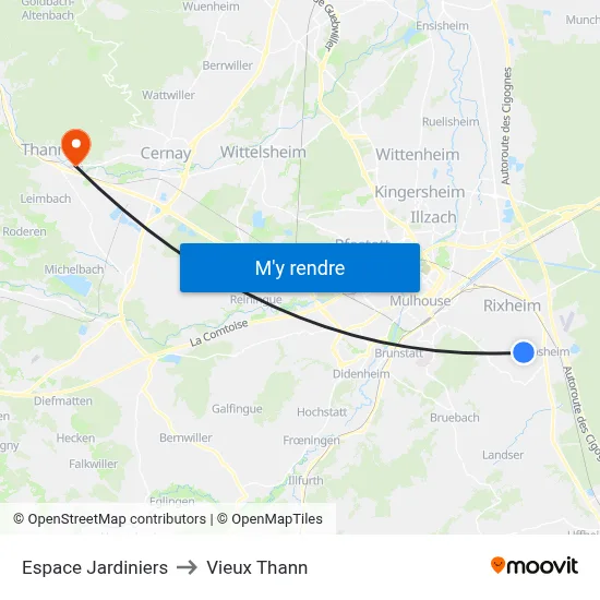 Espace Jardiniers to Vieux Thann map