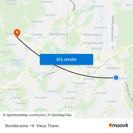 Stockbrunna to Vieux Thann map