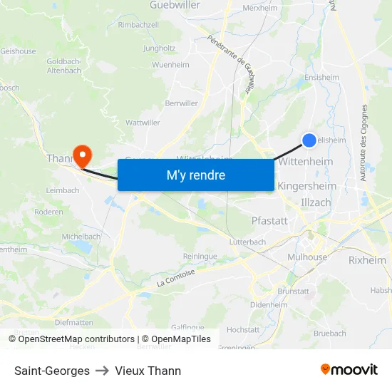 Saint-Georges to Vieux Thann map