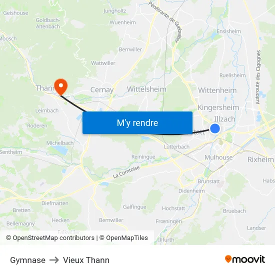Gymnase to Vieux Thann map