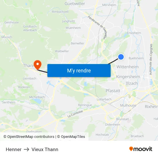 Henner to Vieux Thann map