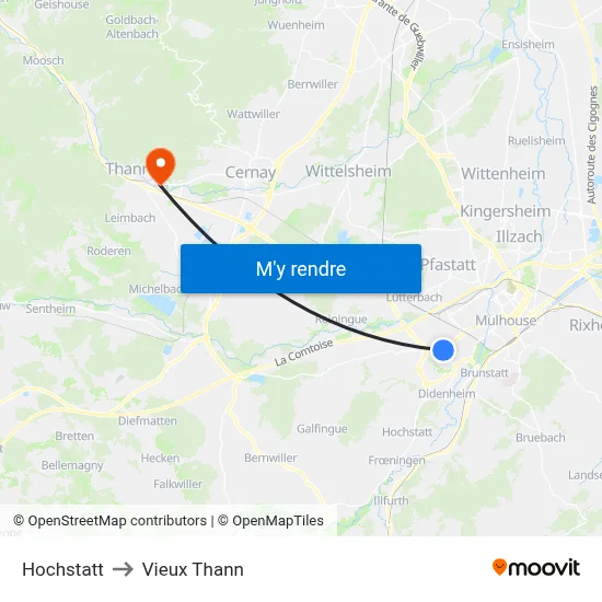 Hochstatt to Vieux Thann map