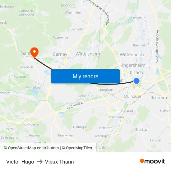 Victor Hugo to Vieux Thann map
