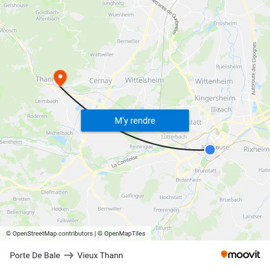 Porte De Bale to Vieux Thann map