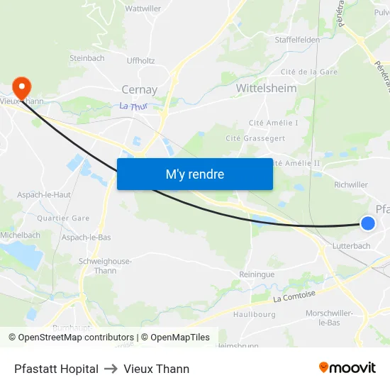 Pfastatt Hopital to Vieux Thann map