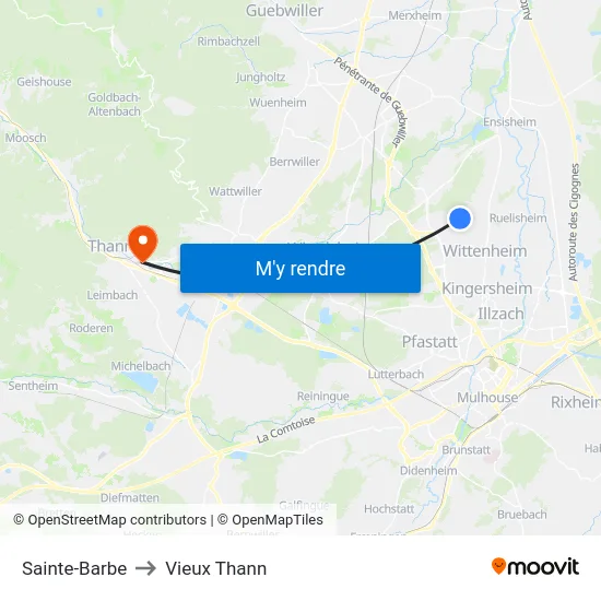 Sainte-Barbe to Vieux Thann map