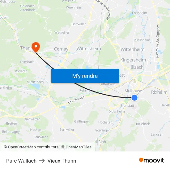 Parc Wallach to Vieux Thann map