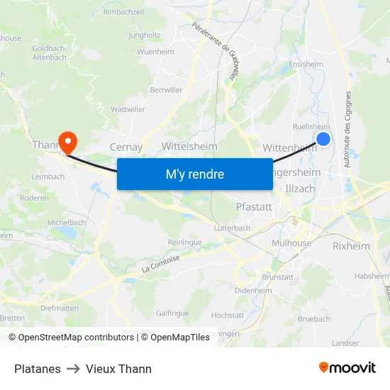 Platanes to Vieux Thann map