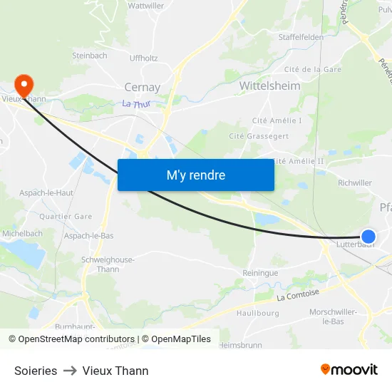 Soieries to Vieux Thann map