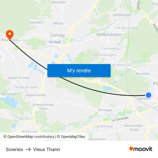 Soieries to Vieux Thann map