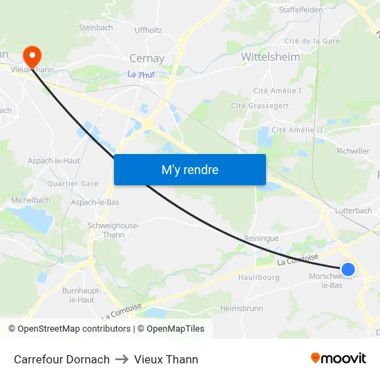 Carrefour Dornach to Vieux Thann map