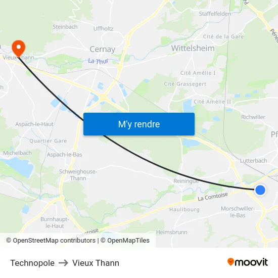Technopole to Vieux Thann map