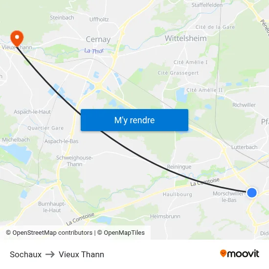 Sochaux to Vieux Thann map