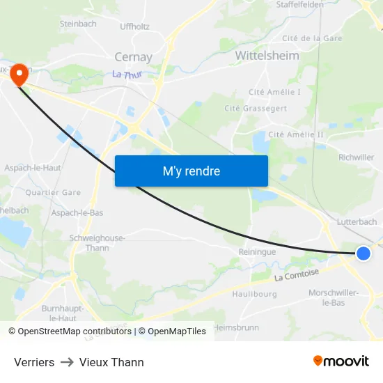 Verriers to Vieux Thann map