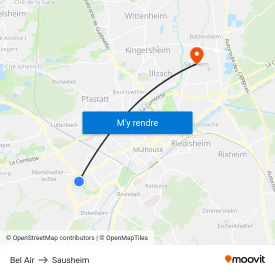 Bel Air to Sausheim map