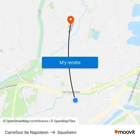 Carrefour Ile Napoleon to Sausheim map