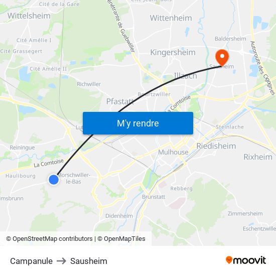 Campanule to Sausheim map