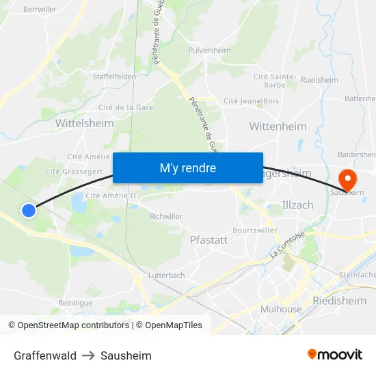 Graffenwald to Sausheim map