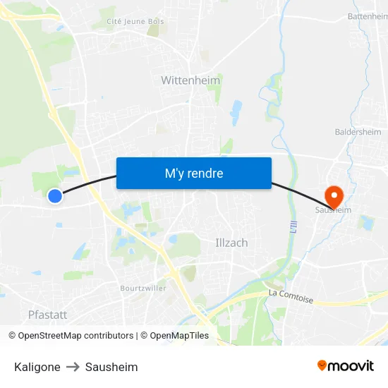 Kaligone to Sausheim map